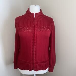 Coldwater Creek Red Zip Up Long Sleeve High Neck Cardigan Sweater Plus Size 1X